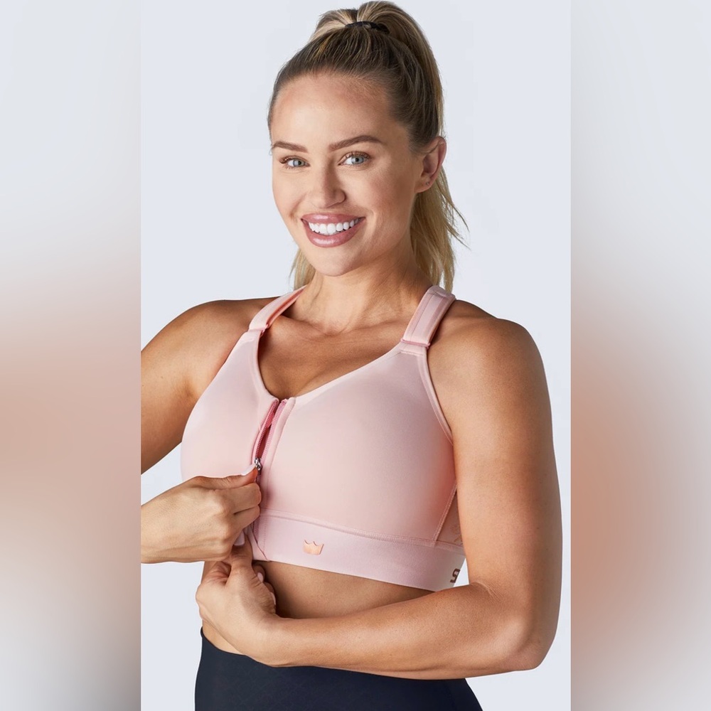 SHEFIT Light Pink Front-Zip Adjustable Support Sports Bra